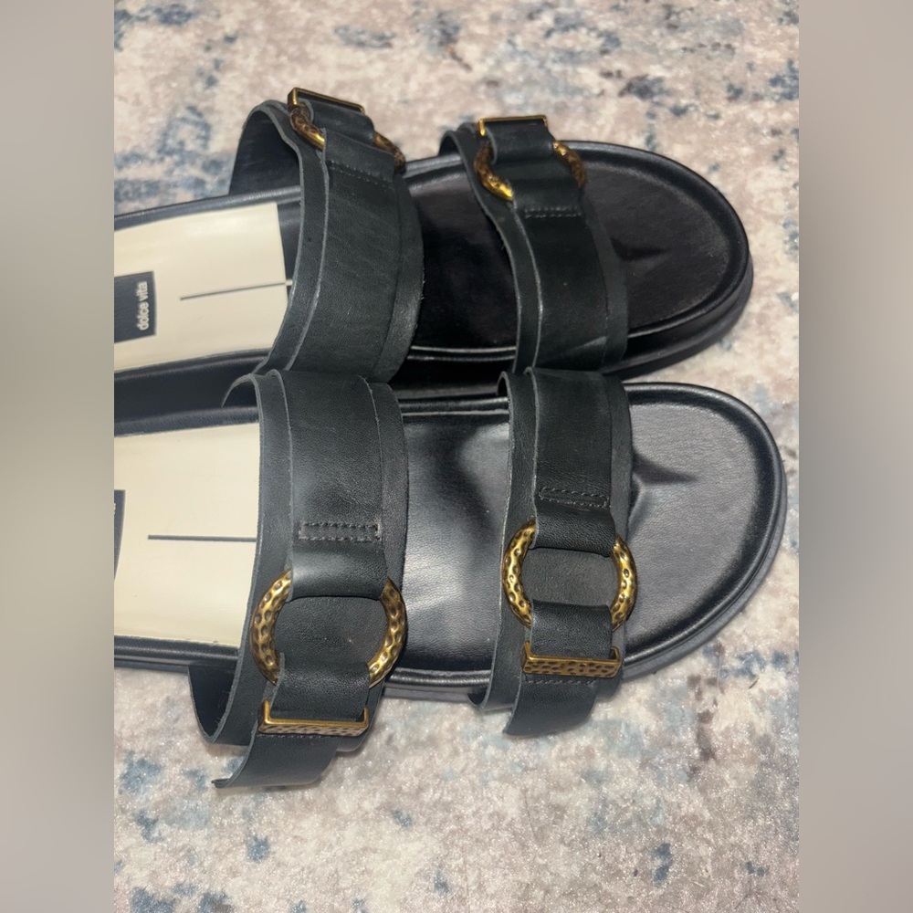 Dolce Vita Black and Gold Buckle Sandals - Picture 2 of 10